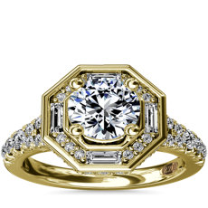 14k 黃金ZAC ZAC POSEN 裝飾藝術六角形鑽石光環訂婚戒指（3/4 克拉總重量）